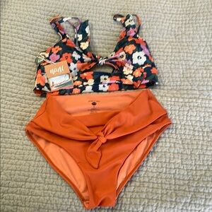 Floral Bikini Top and Orange Bottoms